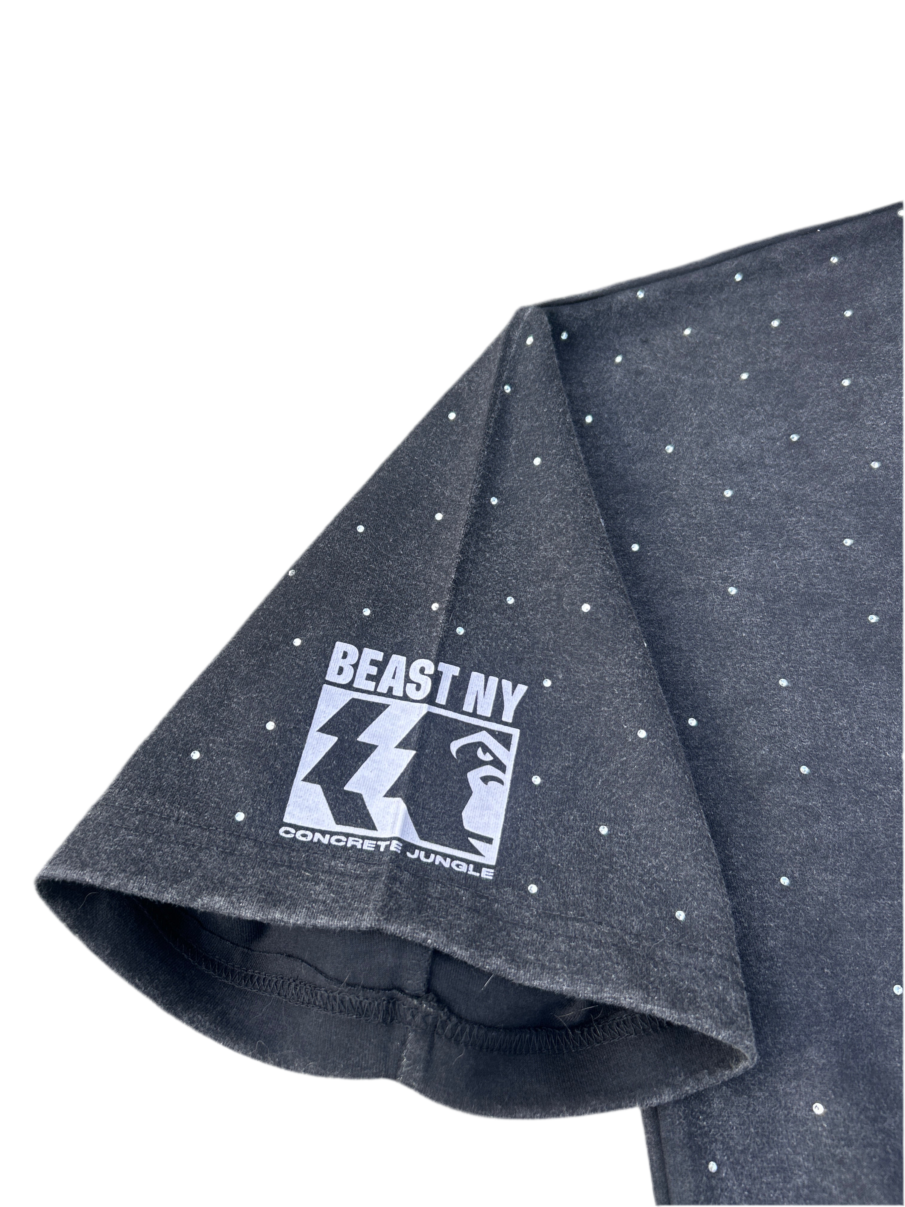 Statue of Liberty "Middle Finger" Rhinestone Acid Wash Distress Summer Set (Beast NY Collection)