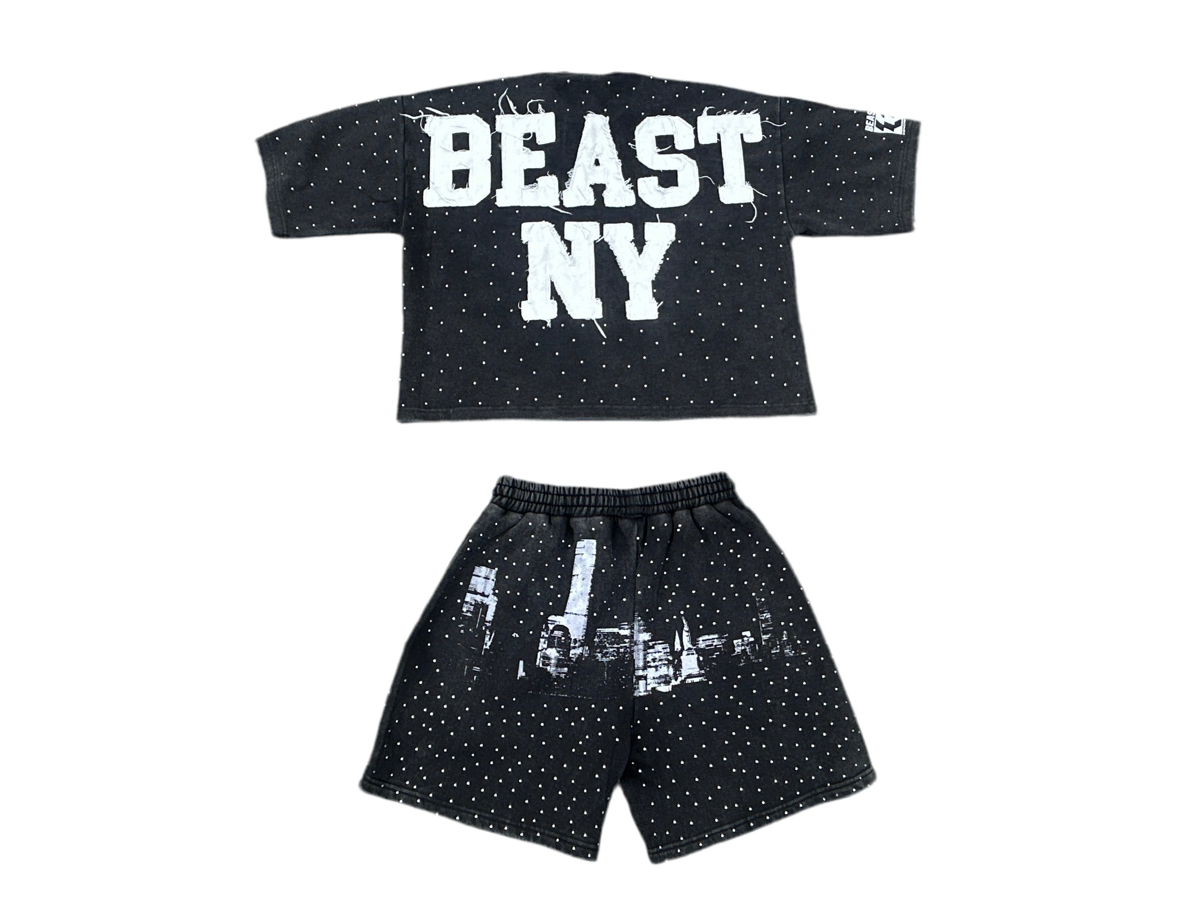 Statue of Liberty "Middle Finger" Rhinestone Acid Wash Distress Summer Set (Beast NY Collection)