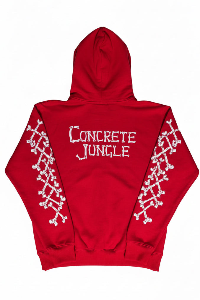 Concrete Jungle Skeleton Face Liberty Rhinestone Zip-Up Hoodie