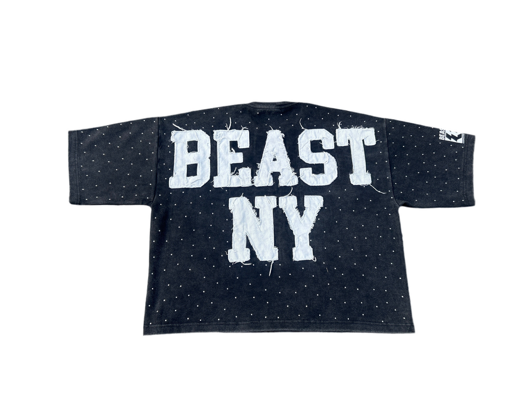 Statue of Liberty "Middle Finger" Rhinestone Acid Wash Distress Summer Set (Beast NY Collection)