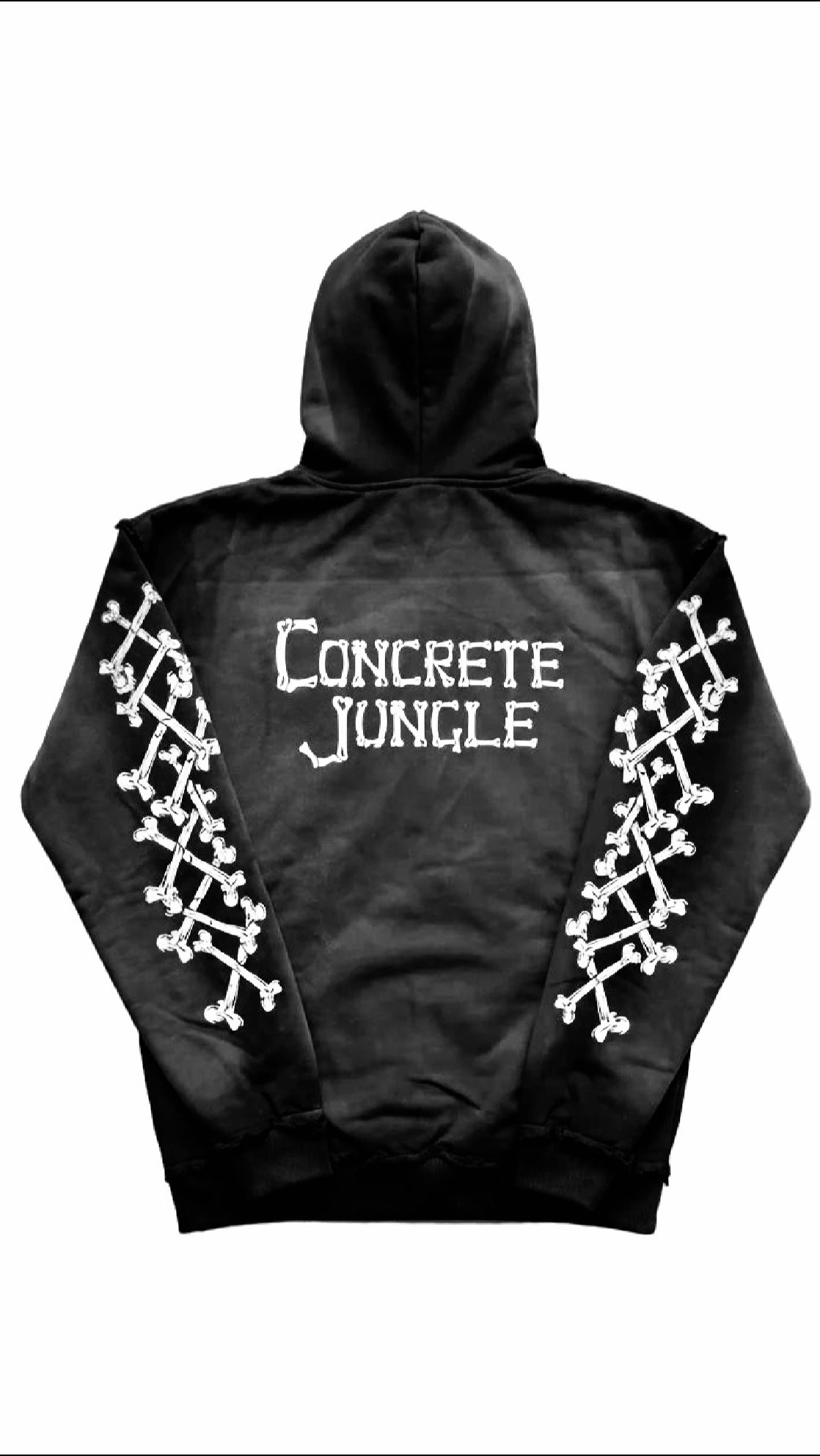 Concrete Jungle Skeleton Face Liberty Rhinestone Zip-Up Hoodie