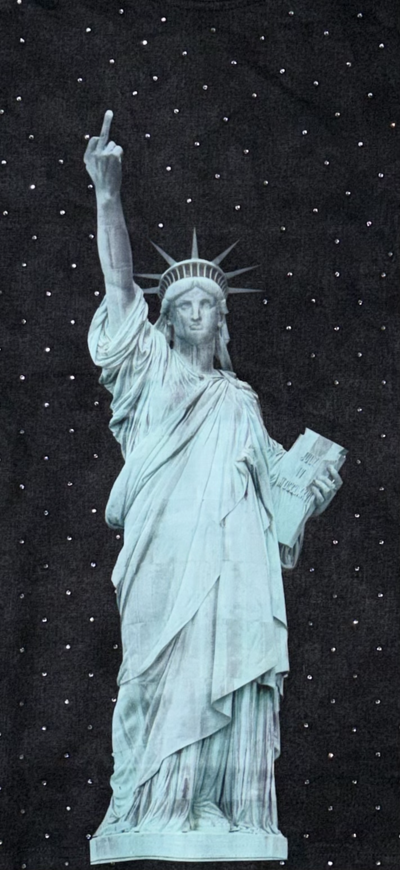 Statue of Liberty "Middle Finger" Rhinestone Acid Wash Distress Summer Set (Beast NY Collection)